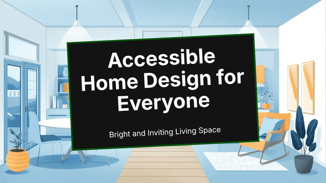 Illustrazione di un ambiente domestico accessibile con rampa e ascensore, su sfondo azzurro.